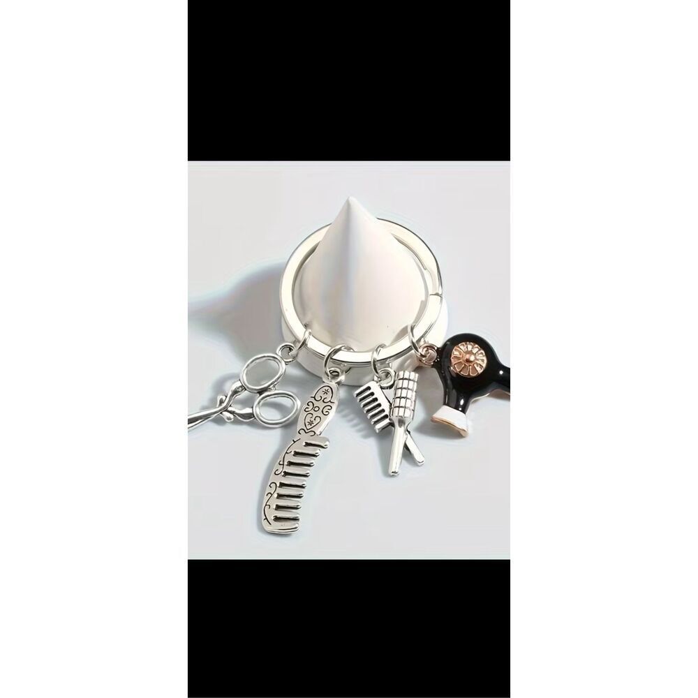 Hair Stylist Charm Keychain Scissors Comb Blow Dryer Cute Gift